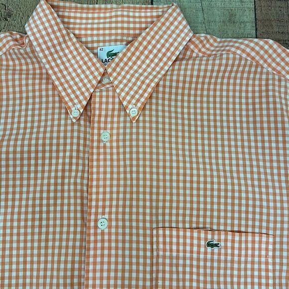 Lacoste Long Sleeve Shirt Orange Button Up Light Weight Men’s Size 42 - Picture 2 of 6
